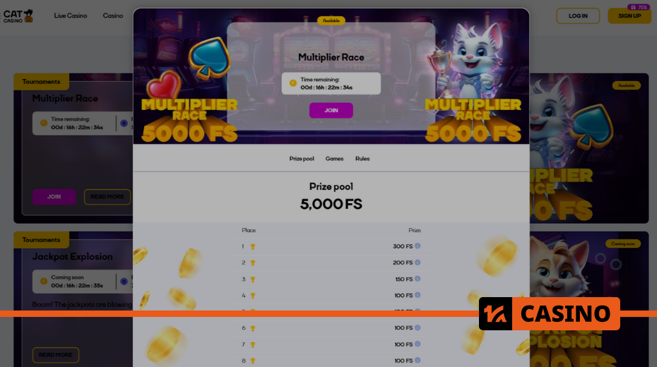 Multiplier Race at Cat casino reward table and prize distribution Multiplier Race at Cat casino reward table and prize distribution