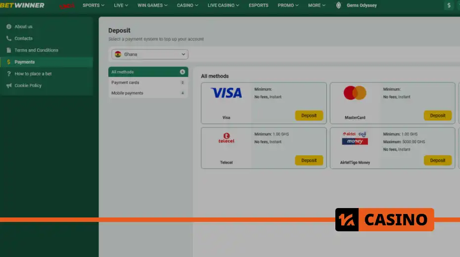 Как пополнить бетвиннер счет с помощью Visa, MasterCard или операторов MTN, Vodafone, Telecel и AirtelTigo Money