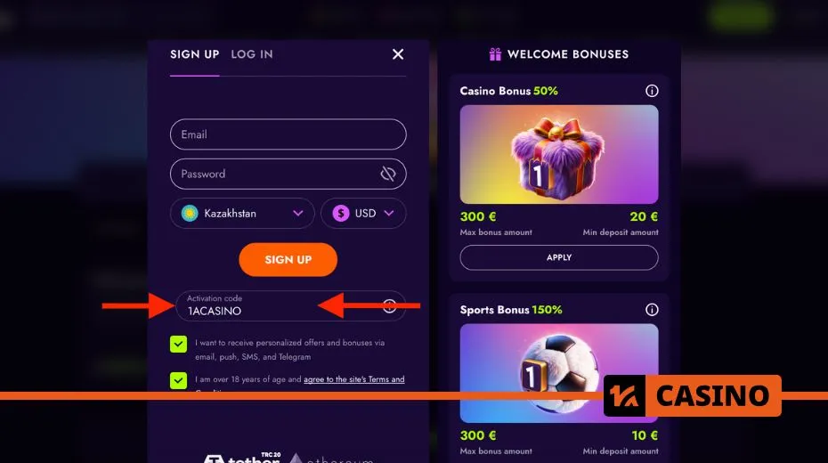 Irwin Casino promo code registration process with steps to enter and activate the code