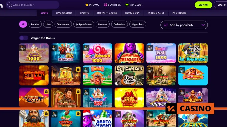 Irwin Casino slots selection with classic reels, video slots, and progressive jackpots