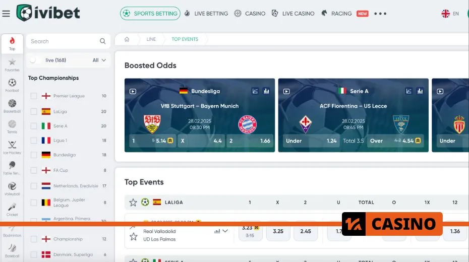 Ivibet betting section with sports markets, live odds, and wagering options
