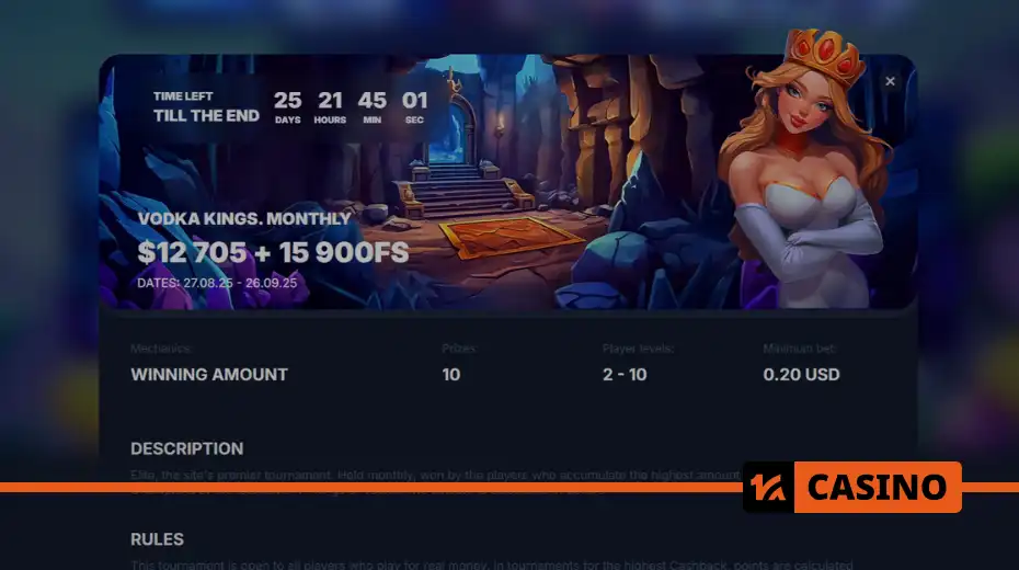 Kings of Vodka in Vodka casino bonuses for tournament participants