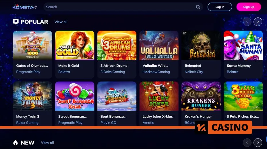 Kometa casino slots with a variety of themes and betting options