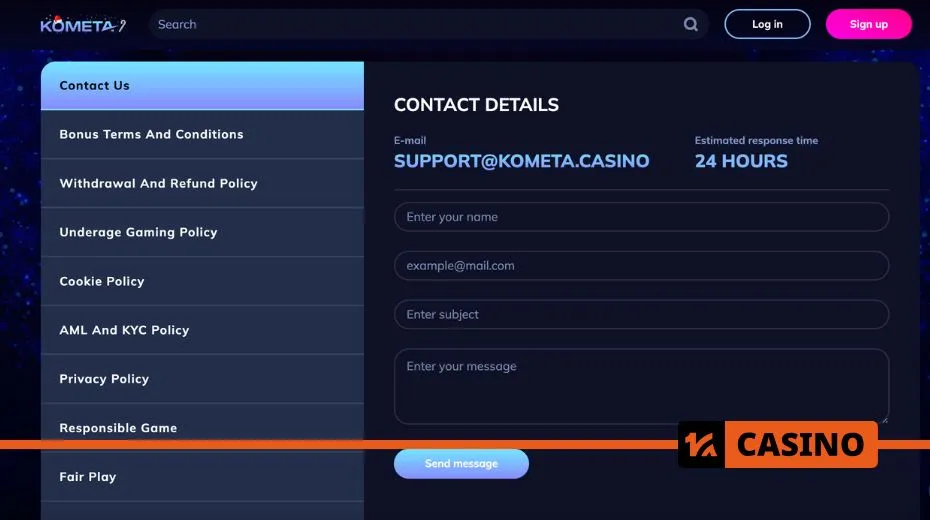 Kometa casino support for assistance with account and gameplay queries