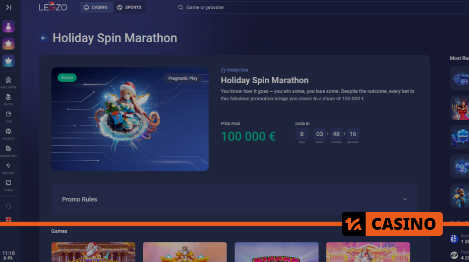 Legzo Casino Holiday Spin Marathon: a stage-based promotion with a leaderboard Legzo Casino Holiday Spin Marathon: a stage-based promotion with a leaderboard