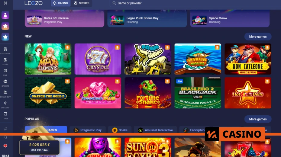 Legzo casino navigation: site structure, main sections, ease of use