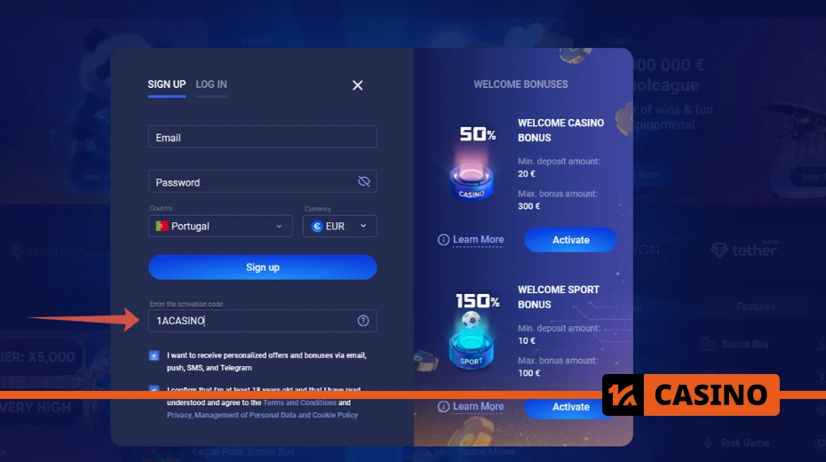 Legzo casino promo code during registration 1acasino