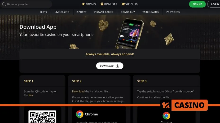 Lex Casino apps for iOS and Android with full access to games and promotions