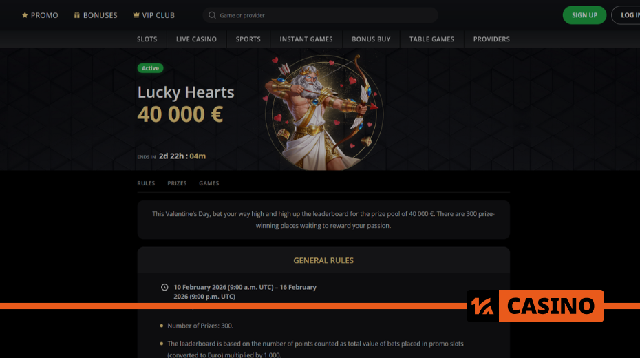 Prizes in the Lucky Hearts at Lex casino promotion