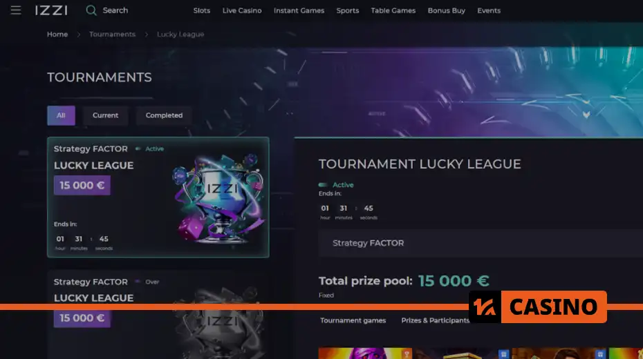  Lucky League at Izzi casino bonus for first place in the weekly tournament