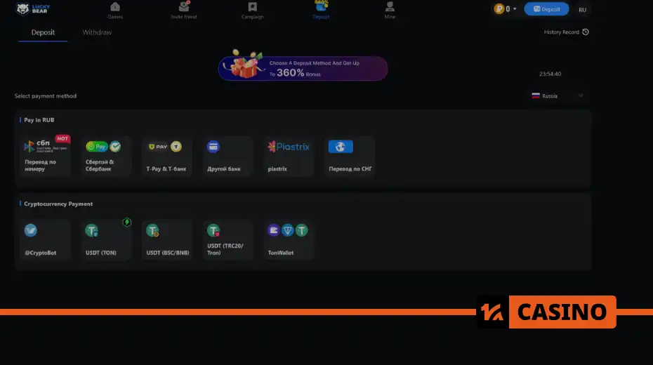 LuckyBear how to deposit funds: available methods for making a deposit