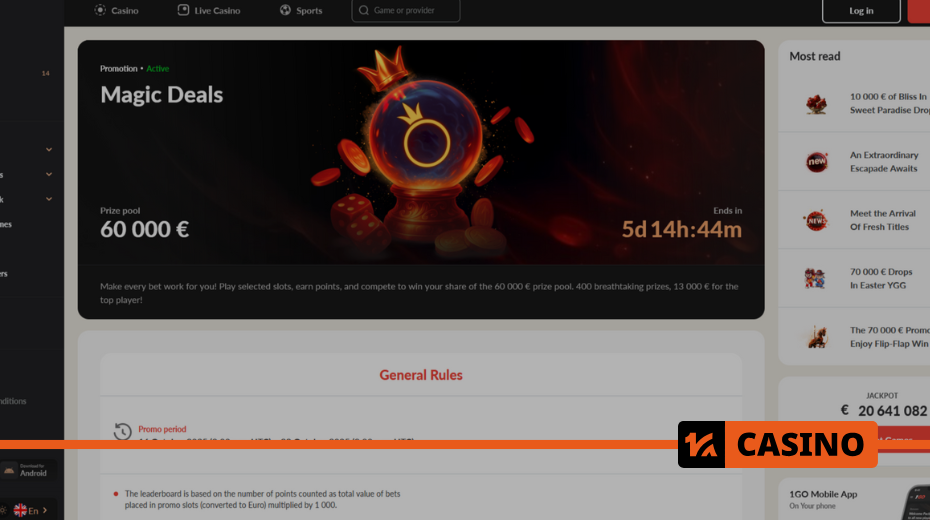 Magic Deals at 1Go casino: prize table Magic Deals at 1Go casino: prize table