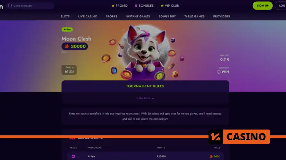 Moon Clash game page at Irwin casino displaying current leaders and real-time score updates Moon Clash game page at Irwin casino displaying current leaders and real-time score updates