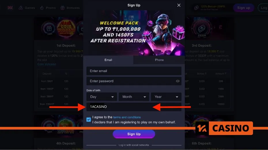 Neon Win casino promo code at registration activates a bonus for 10 deposits