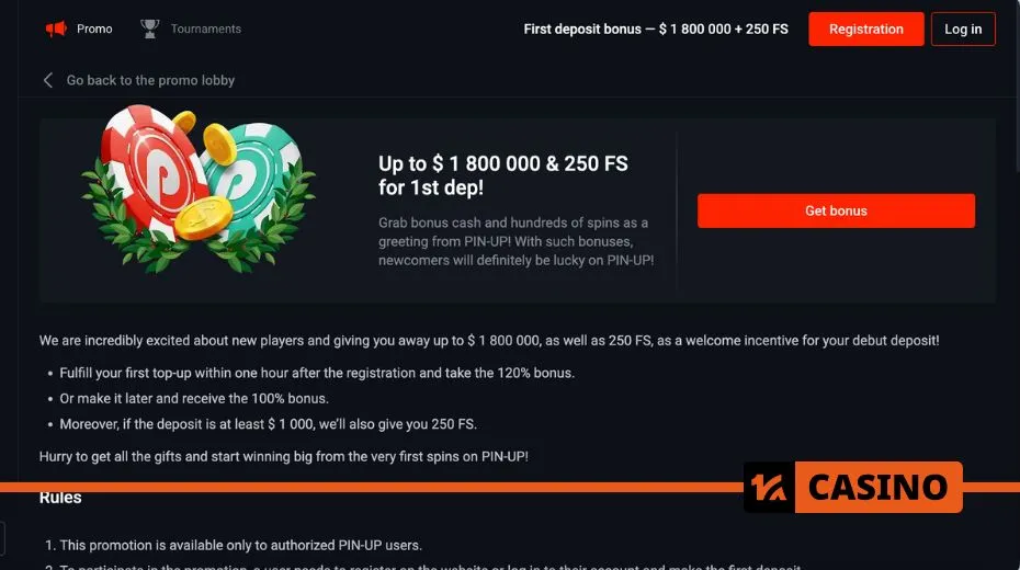 Pin up promo code welcome bonuses including up to 1800 EUR and 250 FS for new players