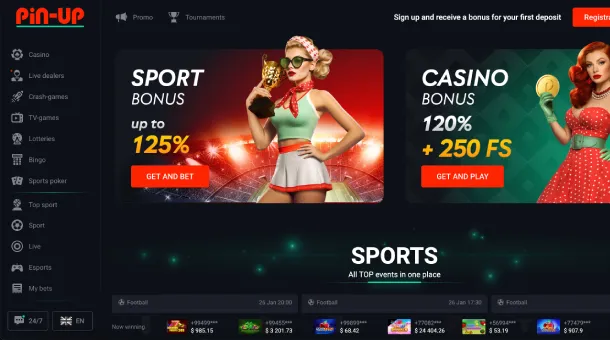 Pin up website providing access to casino games, sports betting, and account features