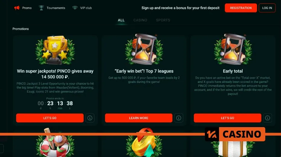 Pinco Casino bonuses featuring welcome rewards, free spins, and cashback offers