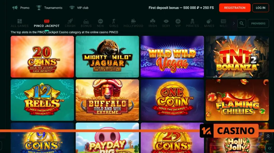 Pinco Casino slots collection with classic, video, and jackpot slot games