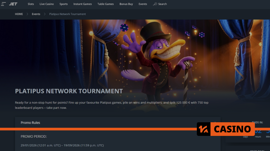 Platipus Network Tournament at Jet casino prize pool