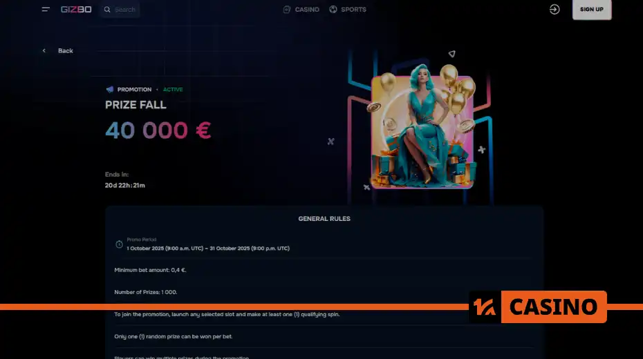 Prize table for Prize Fall at Gizbo casino: Grand, Royal, Major and other levels Prize table for Prize Fall at Gizbo casino: Grand, Royal, Major and other levels