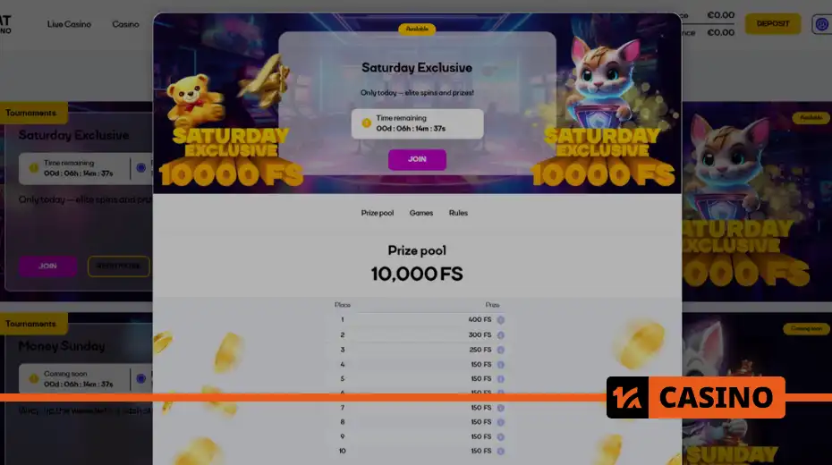 Saturday Exclusive at Cat casino bonuses