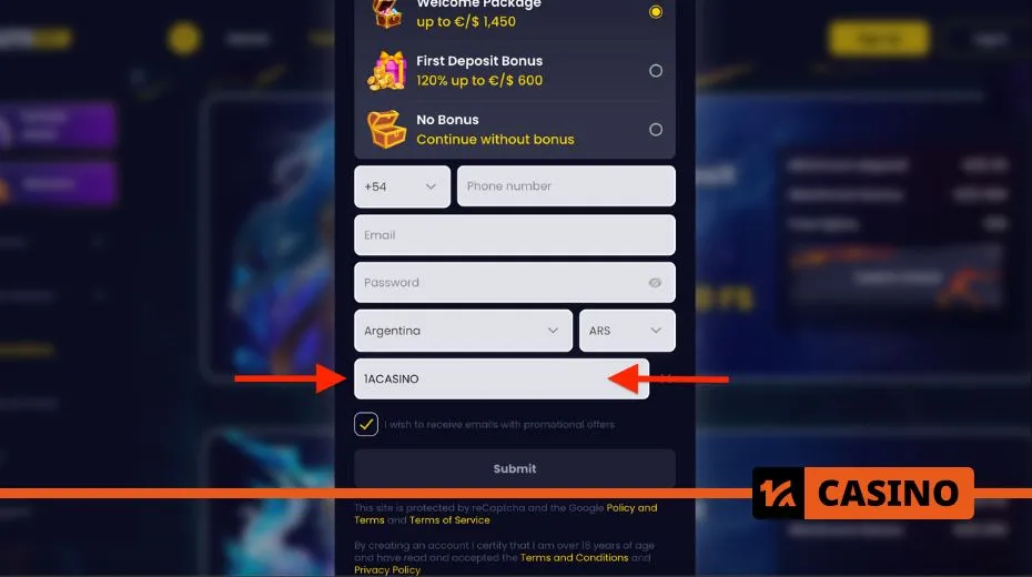 SlotsGem promo code registration process with step-by-step activation instructions