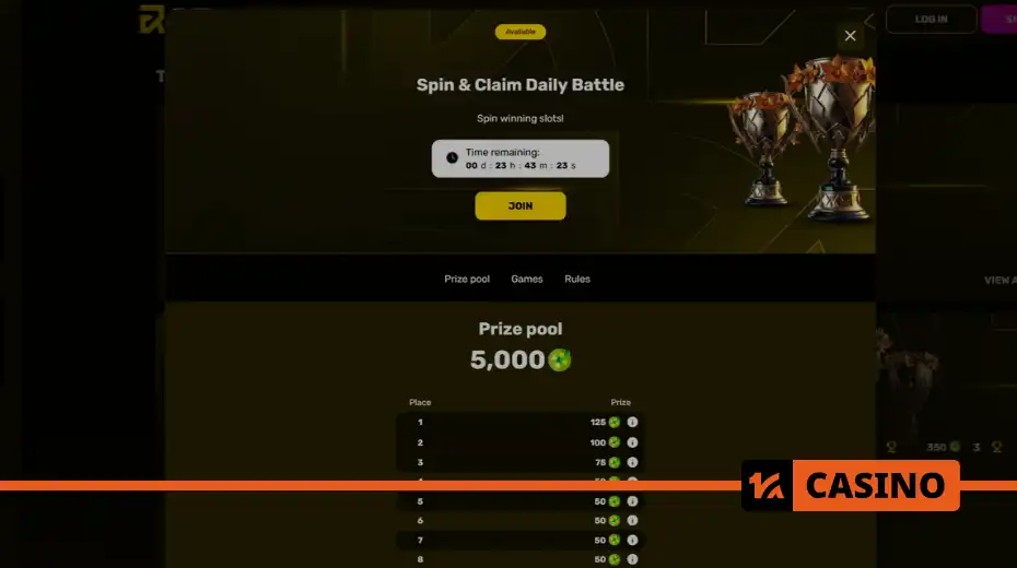 Spin and Claim Daily Battle at R7 casino prize pool and ranking distribution
