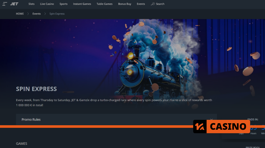 Prizes in the Spin Express tournament at Jet casino