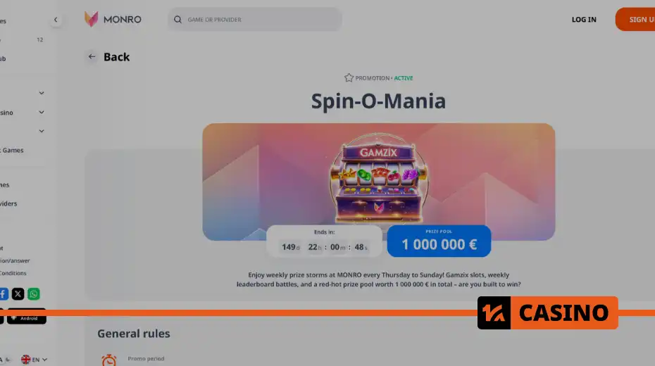 Spin-O-Mania в Monro casino как участвовать: правила и расчёт очков