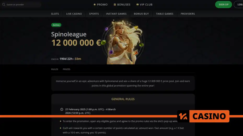 Spinoleague at Lex casino bonuses and prize distribution