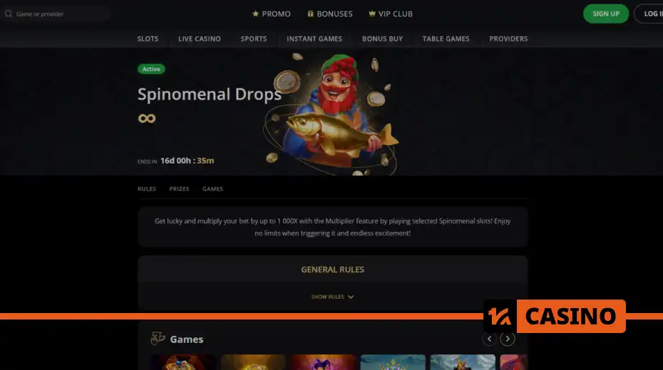 Spinomenal Drops at Lex casino terms