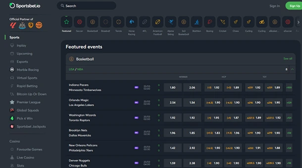 Sportsbet official website with sections for sports, casino, and cryptocurrency betting