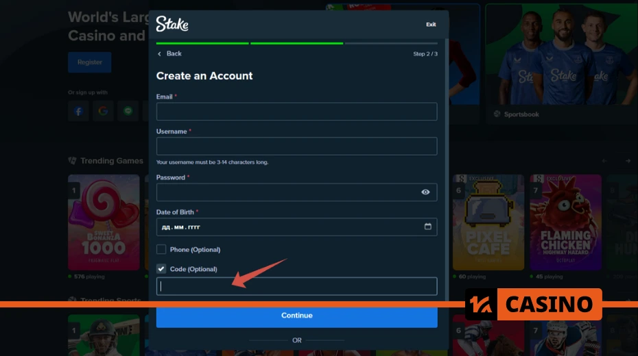 Stake promo code during registration lets you claim a welcome bonus and activate cashback from the start