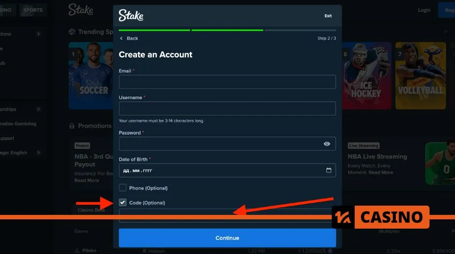 Stake registration process with step-by-step account creation and verification requirements