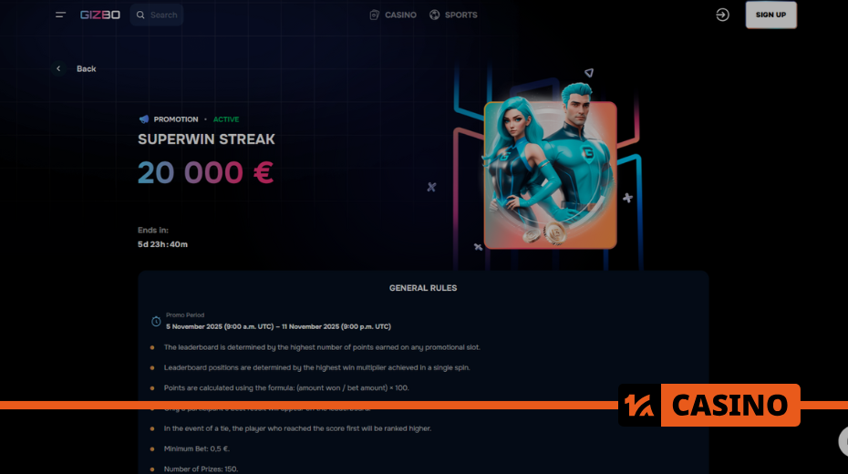 Leaderboard of the SuperWin Streak at Gizbo casino