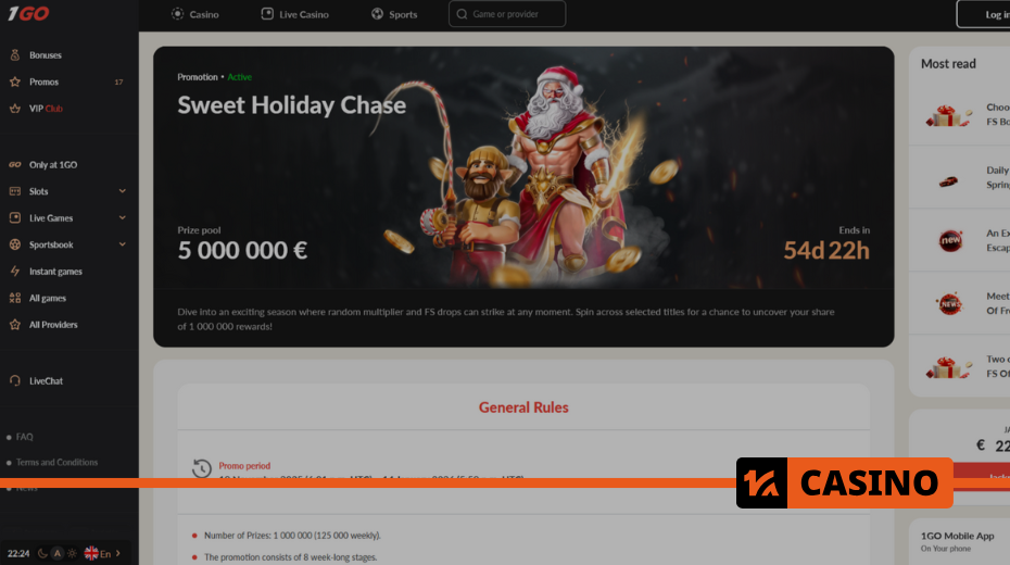 Sweet Holiday Chase at 1Go casino: prize table and rewards Sweet Holiday Chase at 1Go casino: prize table and rewards
