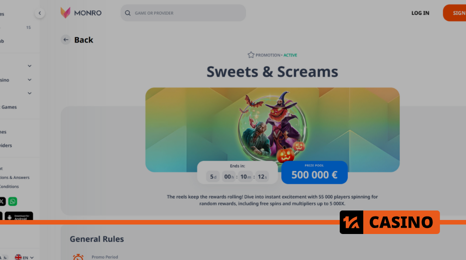 Sweets and Screams at Monro casino - free spins and instant rewards from Pragmatic Play