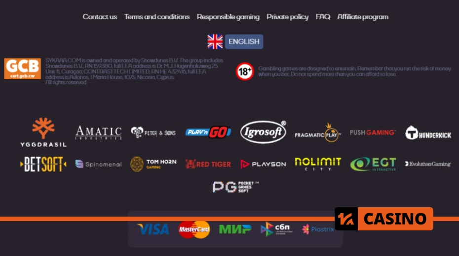 Available Sykaaa casino payment methods, including Visa, MasterCard, Piastrix, Qiwi, and SBP
