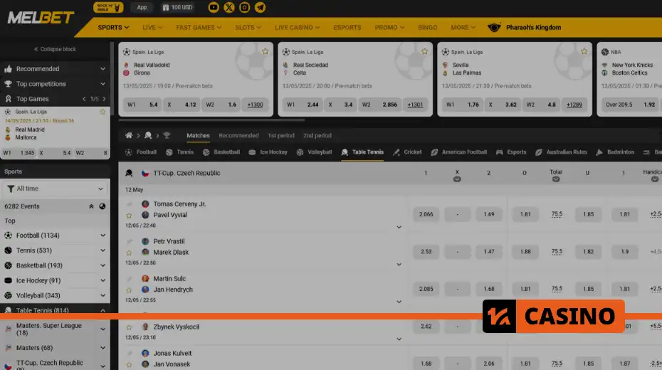 Table tennis betting on Melbet strategy for live and prematch mode