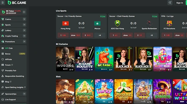 The official BC Game website offers casino games, sports betting, and various bonus promotions