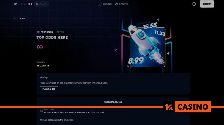 How to take part in the Top Odds promotion at Gizbo casino and get increased odds How to take part in the Top Odds promotion at Gizbo casino and get increased odds