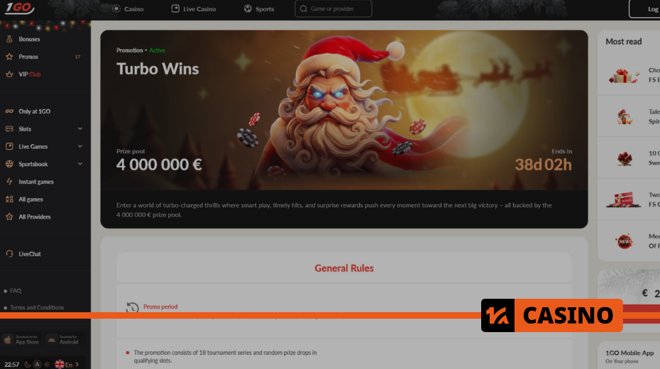 Turbo Wins in 1Go Casino: a large-scale promotion with short tournaments Turbo Wins in 1Go Casino: a large-scale promotion with short tournaments