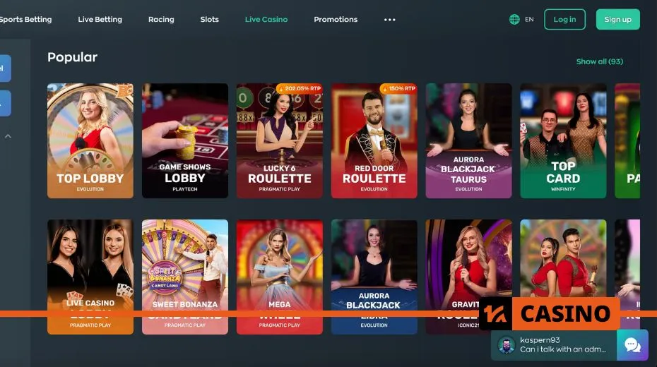 Vave live casino with real dealers, interactive tables, and various game variations
