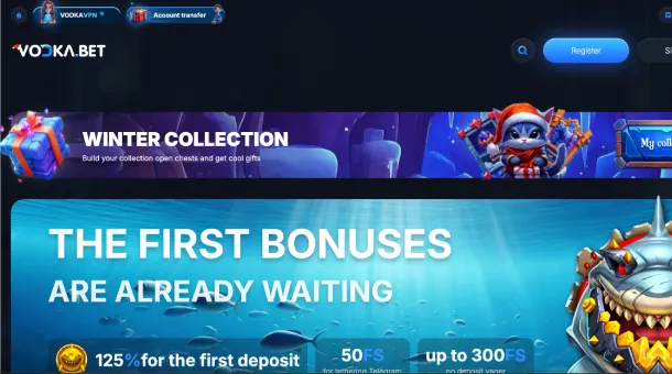 Vodka Casino website featuring a wide selection of games, secure transactions, and promotions