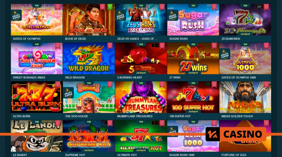 Games at Volna casino – selection of slots, table games, and live casino options from top providers