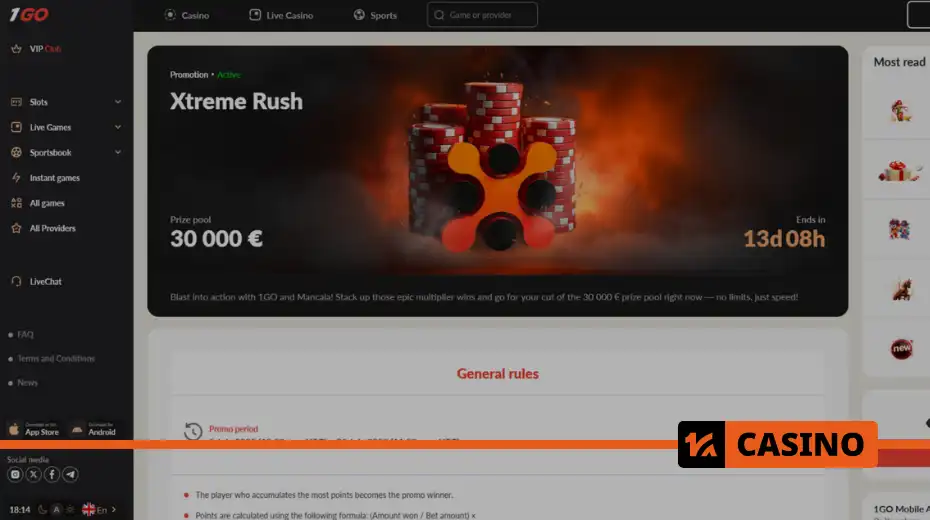 Xtreme Rush at 1Go casino for players