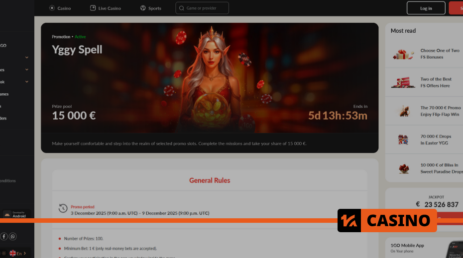 What the prize pool is in the Yggy Spell promo at 1Go casino What the prize pool is in the Yggy Spell promo at 1Go casino